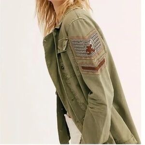 Free People Military Shirt with Beaded Eagle Sleeve Size S